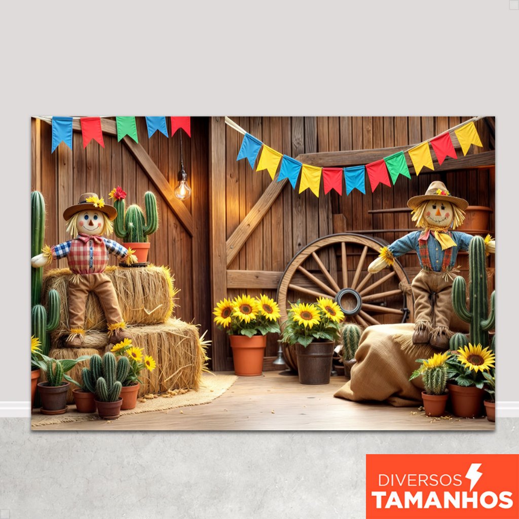 Fundo Fotográfico Festa Junina Cenário Celeiro Arraiá Painel Sublimado São João