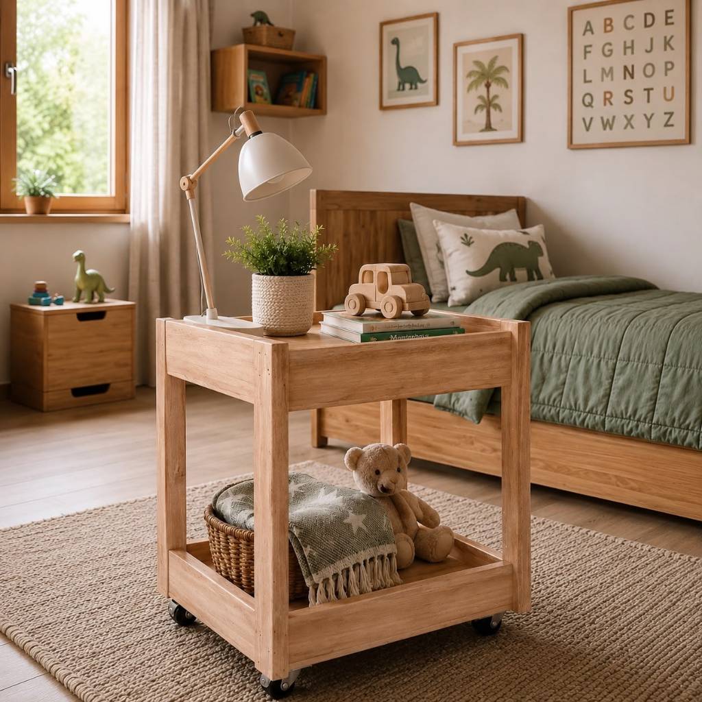 Aparador Bar Carrinho com rodinhas em  Madeira de Eucalipto cor Natural Multiuso para organizar e decorar seu ambiente.