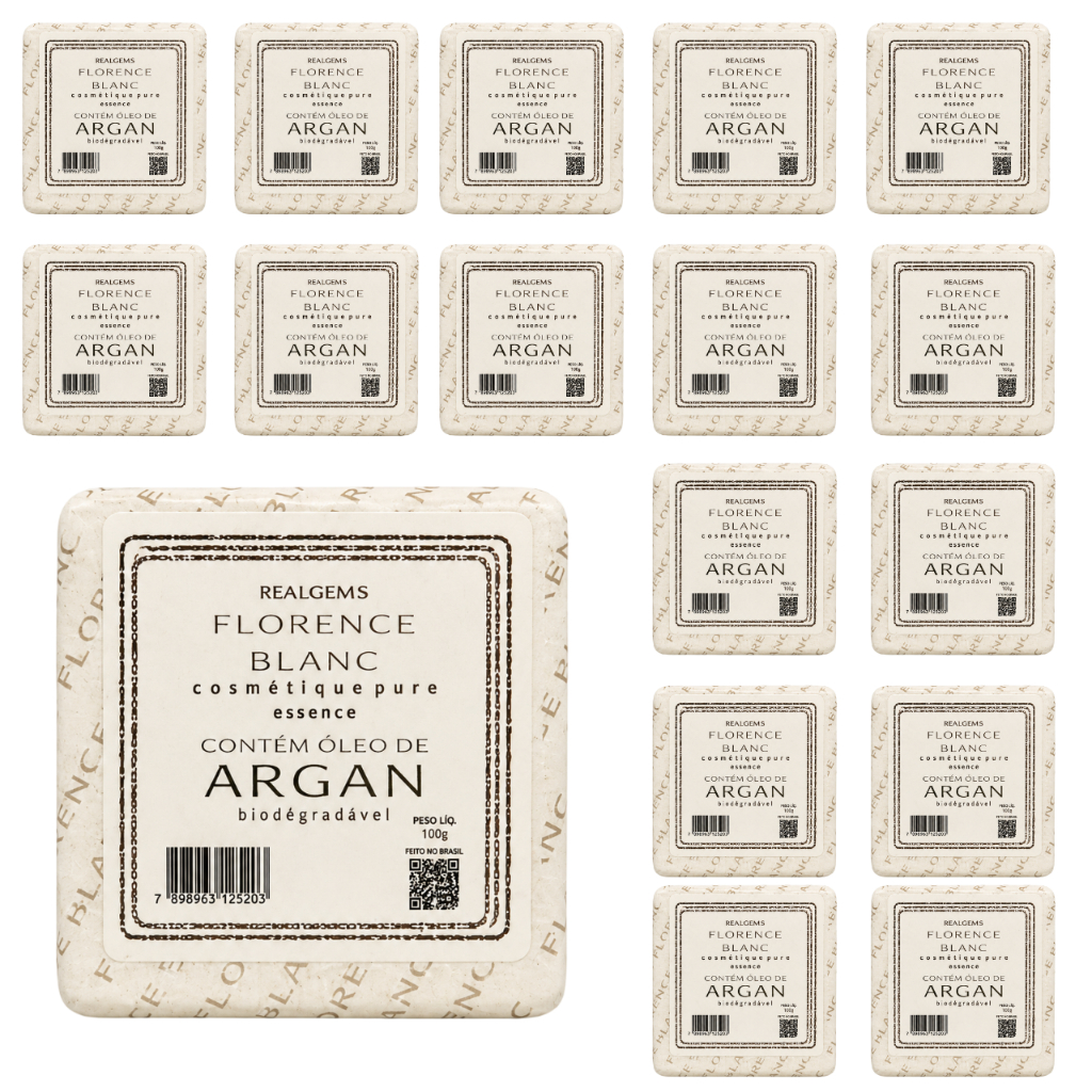 Kit Sabonete Realgems Linha Florence Blanc Fragrância De Argan Em Barra 20g Para Hotel e Pousada