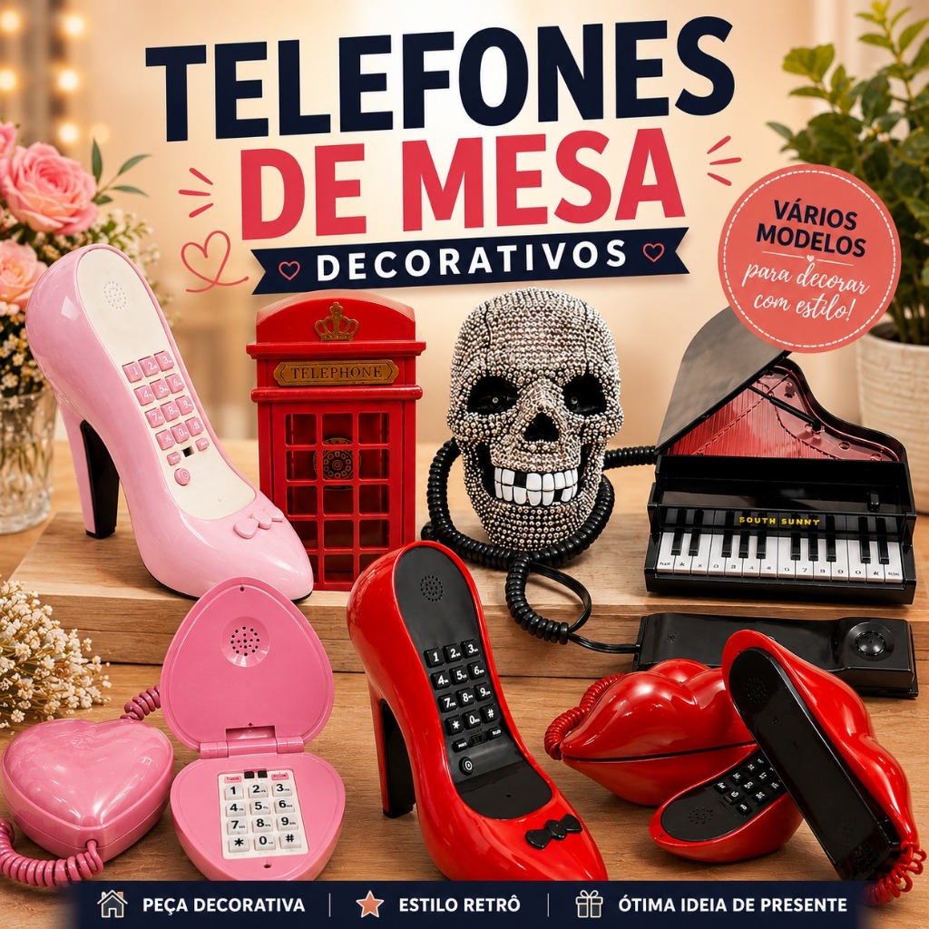 TELEFONE DECORATIVO TELEFONES DIVERTIDOS BOCA CAVEIRA CABINE LONDRES SAPATO CORAÇÃO