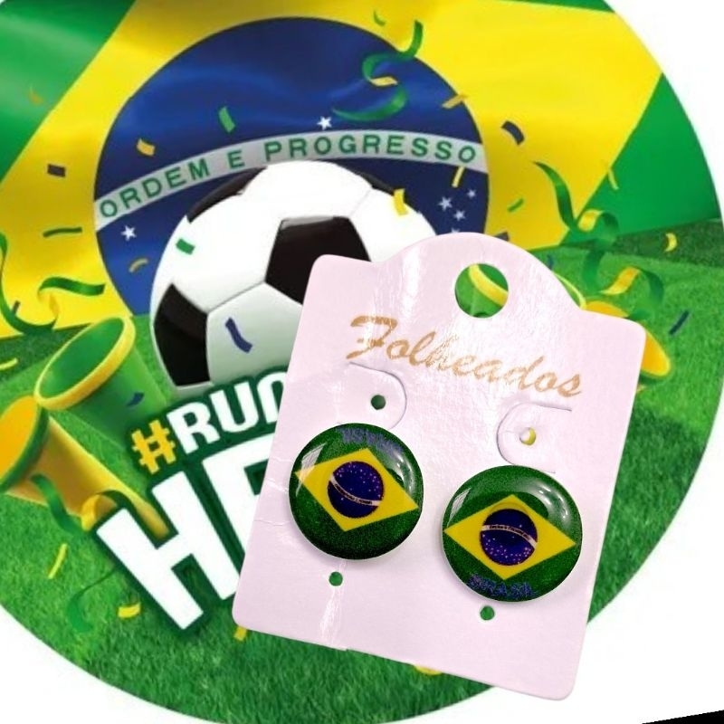 Brincos Brasil Feminino Copa do Mundo Tendência Folheados