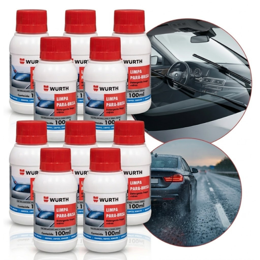 Kit 10 Limpa Parabrisa Wurth 100ml Fluido Detergente Liquido Limpeza de Vidro Carro Automotivo