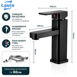 Louis Torneira para Banheiro Inox Monocomando com Acabamento Cromo Premium, Design Moderno e Alta Durabilidade