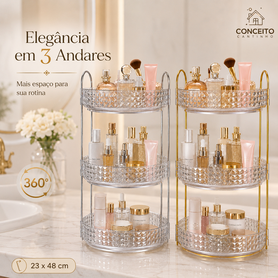 Organizador 360º de Acrílico Armazenamento Transparente Decorativa Multiuso Maquiagem Perfumes