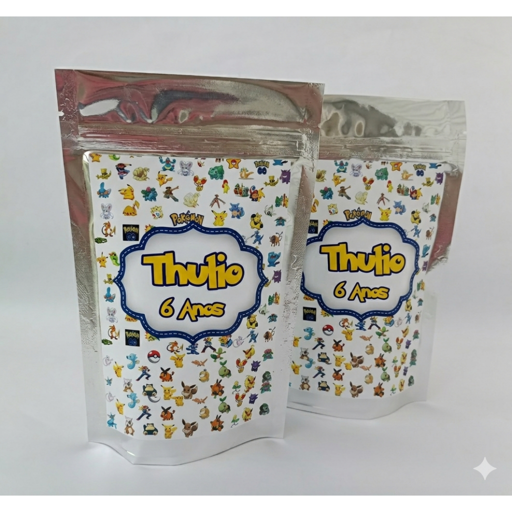 Saquinho Metalizado P POKEMON Personalizado - Saquinho para doces POKEMON - Lembrancinha POKEMON - Saquinho Surpresa