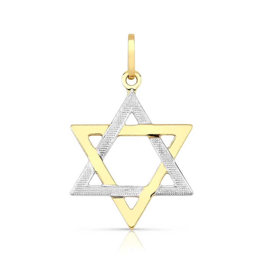 Pingente de Ouro 18k Estrela de Davi e Detalhes em Ouro Branco