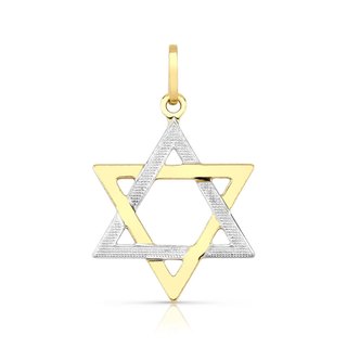 Pingente de Ouro 18k Estrela de Davi e Detalhes em Ouro Branco