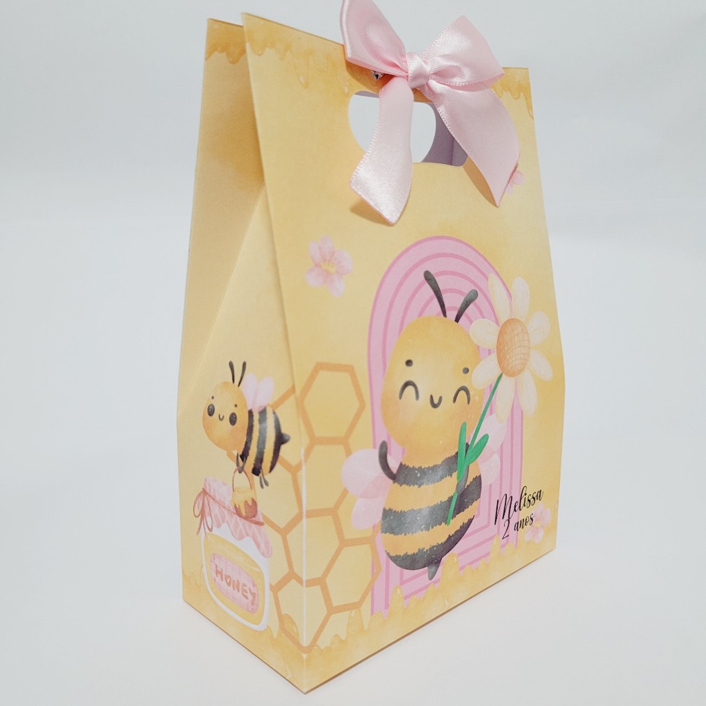Sacolinha Personalizada Abelhinha aquarela – Pegue e Monte com Laço - Lembrancinha para Festa Infantil