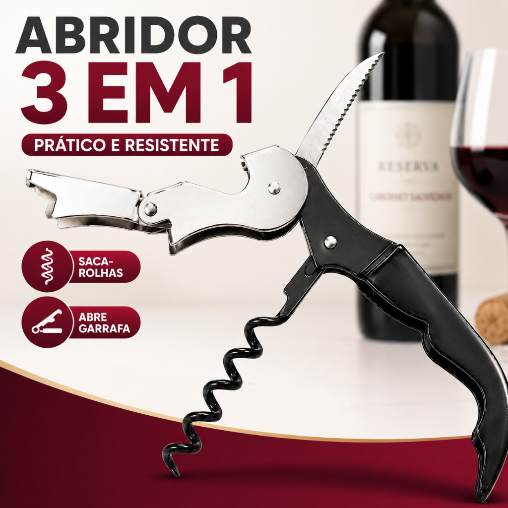 Abridor Garrafa Vinho Importado Cortador Articulado Prático Saca RolhasINOX Manual Profissional
