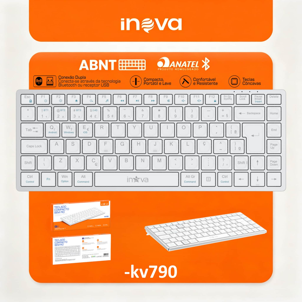 INOVA Teclado Bluetooth Sem Fio - Ultra-Slim Design, Plug and Play, Compatível com Bluetooth