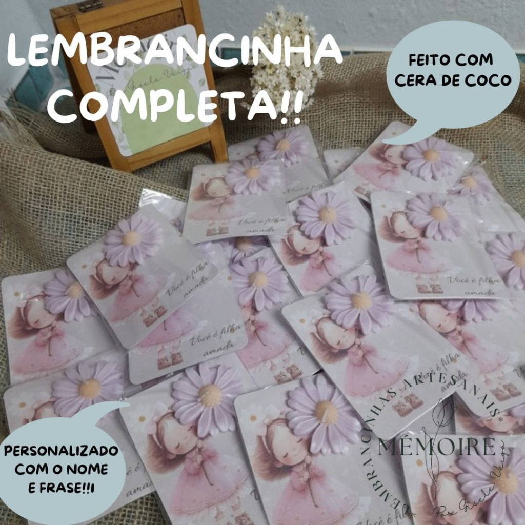 KIT 50 LEMBRANCINHAS MARGARIDA VELA AROMATICA SUPERTAG PERSONALIZADO MATERNIDADE BEBE LOGOMARCA