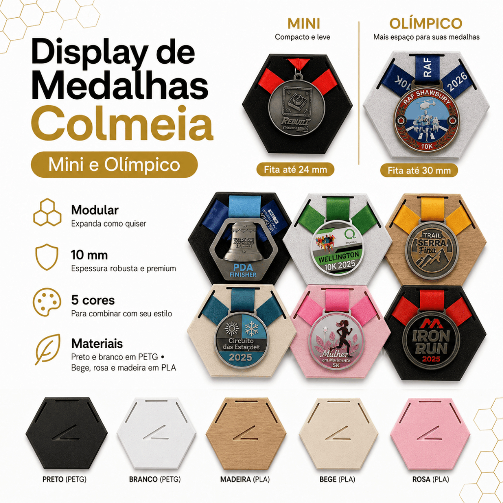 Porta Medalhas Suporte Parede Para Exibir Suas Conquistas Kits 3 5 10 Parede Corrida Bike Vôlei