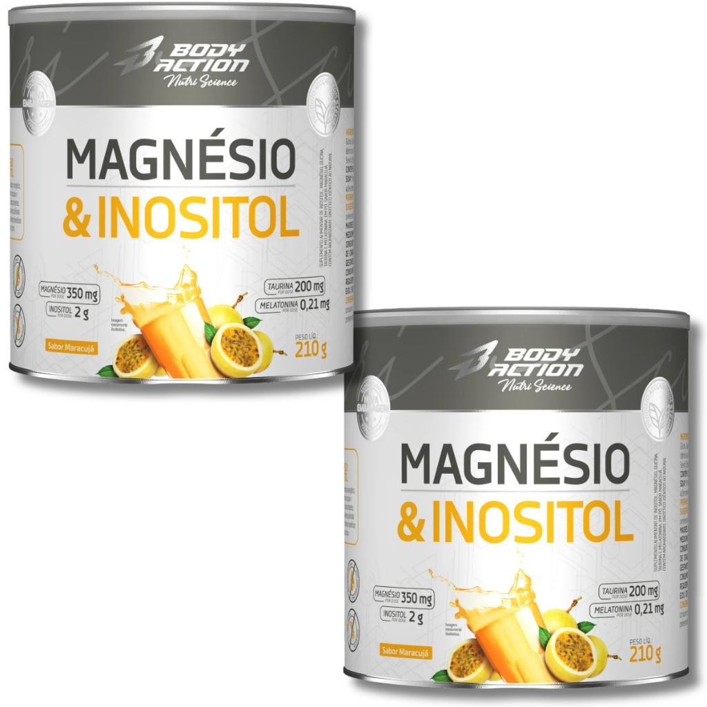 Kit 2x Magnésio e Inositol 210g Melatonina 0,21mg Body Action - Original