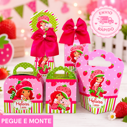 Kit Lembrancinhas Personalizadas MORANGUINHO - Caixinhas Festa Aniversário - PEGUE E MONTE