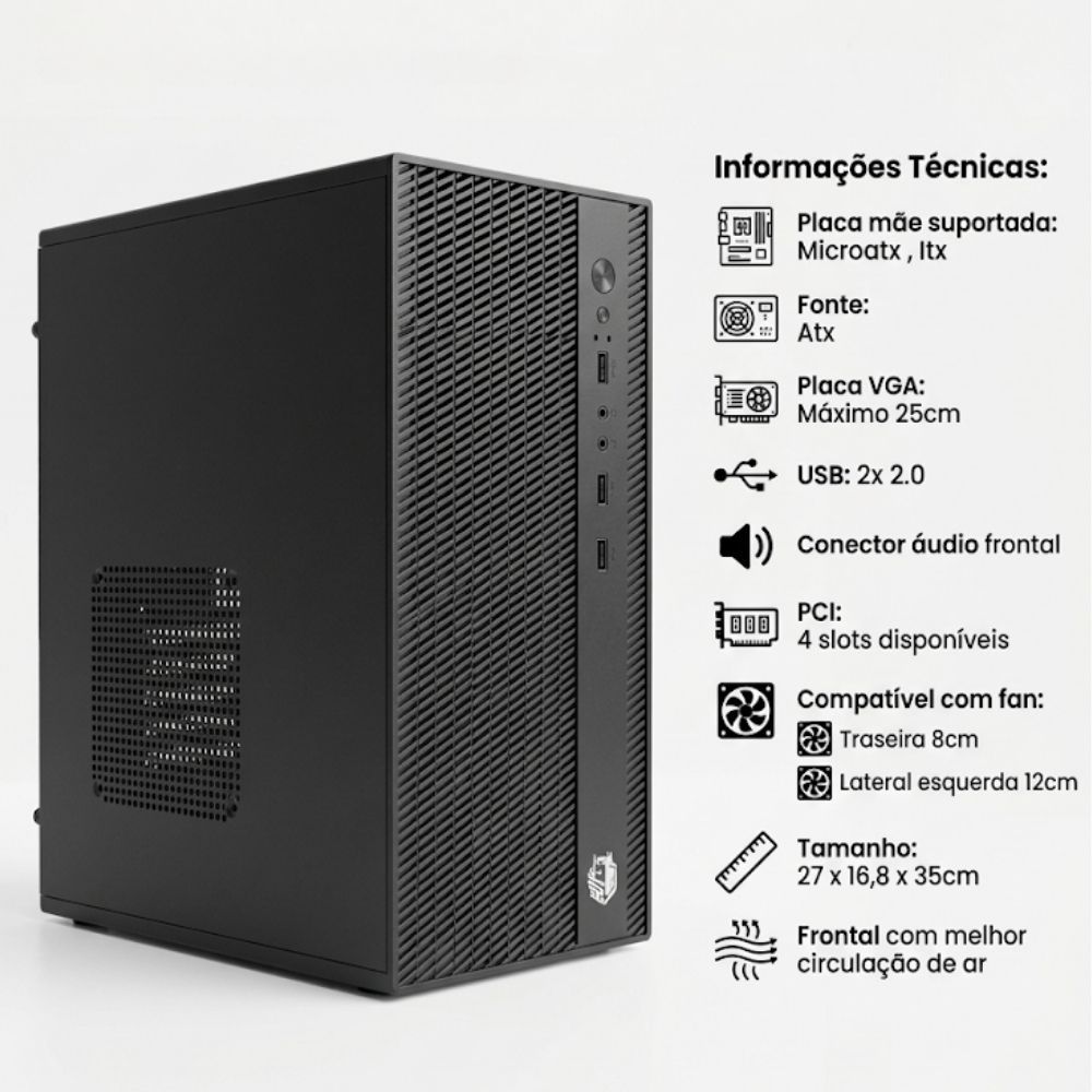 Gabinete Office Desktop Para Placa Micro Atx Compacto 4 Slots Pcie Fonte Atx — imagem 2 de 2