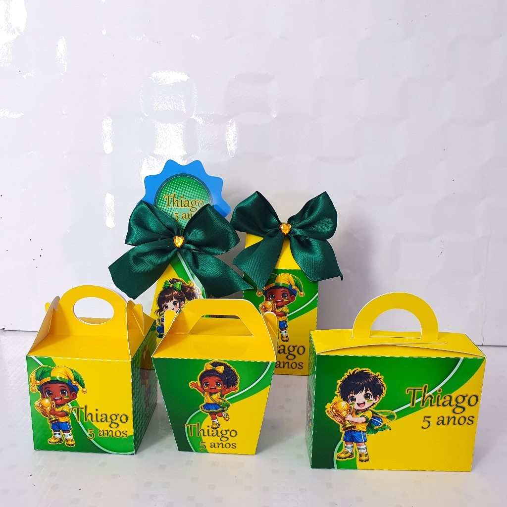 Kit Festa Copa do Mundo Futebol Luxo Personalizado PEGUE E MONTE | Lembrancinhas em Caixinhas para Aniversário Infantil