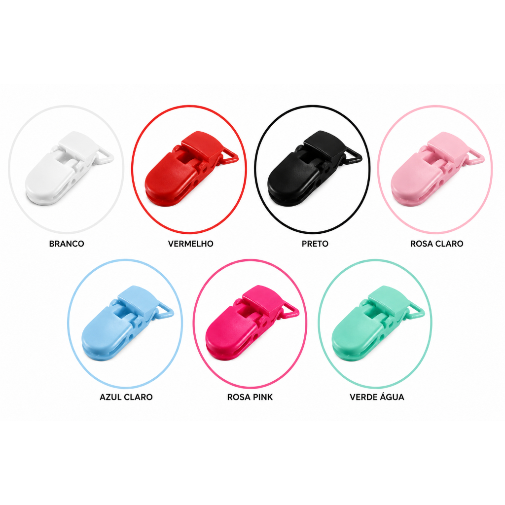 Detalhes do Clips Jacaré Prendedor Chupeta Várias Cores 40mm 10 Peças