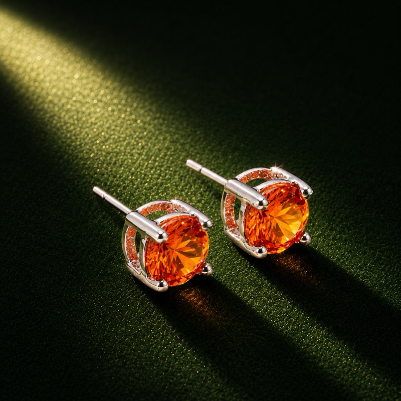 Brinco Prata 925 Zircônia Laranja Aperol 6mm Elegante e Sofisticado