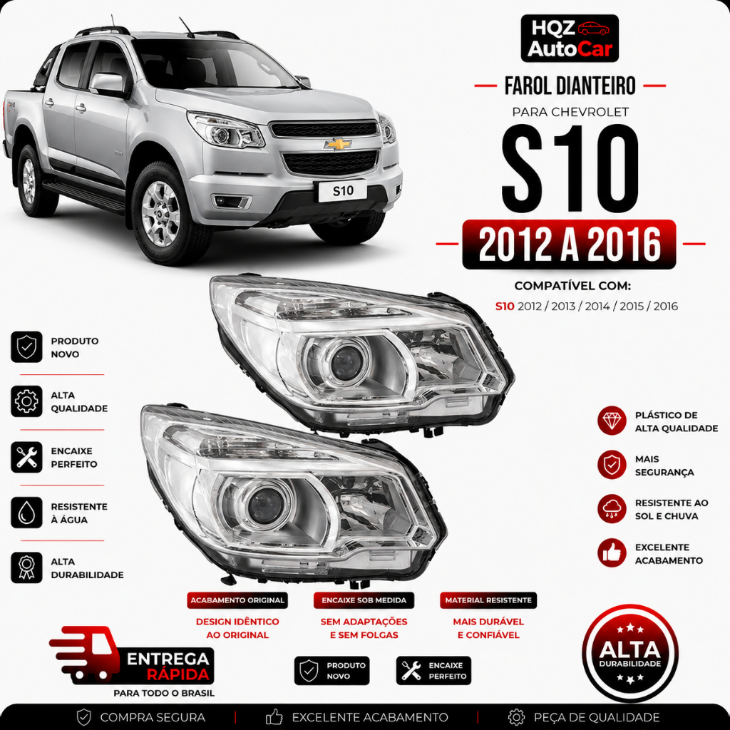 Par Farol S10 2012 a 2016 Elétrico Com Projetor