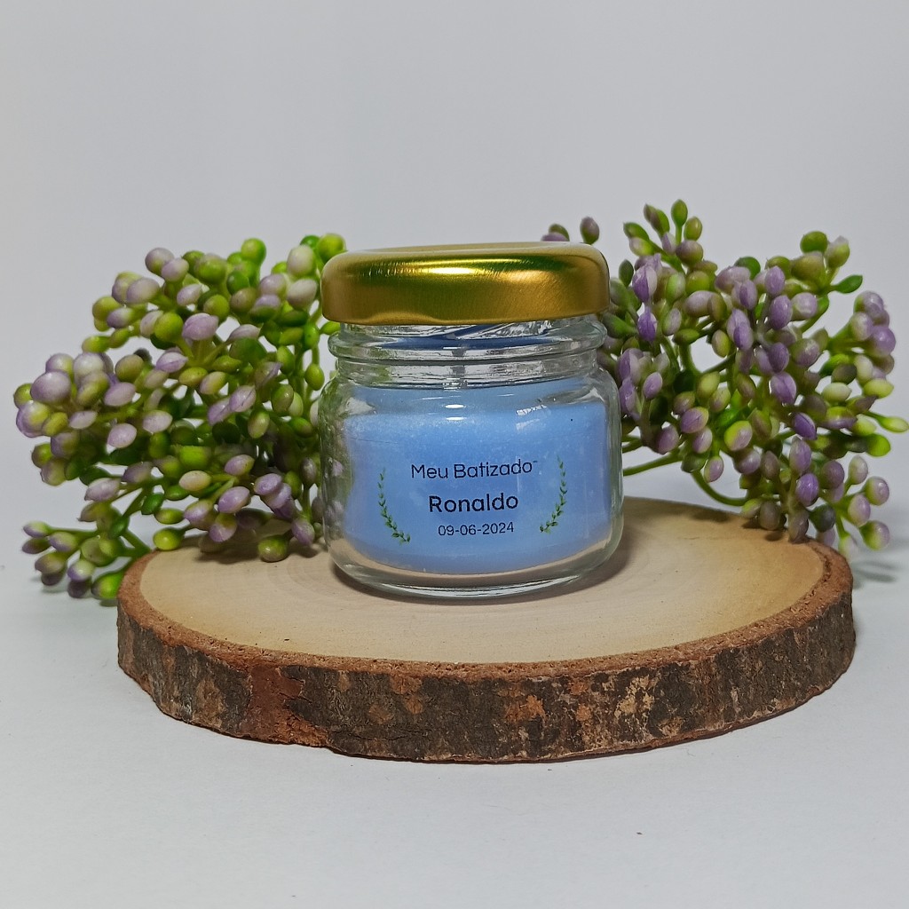 1 Lembrancinha Vela Azul Perfumada para Batizado, Crisma ou Primeira Comunhão