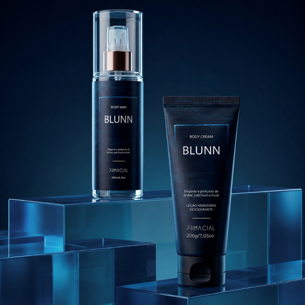 KIT BODY SPLASH BLUNN + HIDRATANTE DESODORANTE MASCULINO 200G - PRIMACIAL PERFUME CÍTRICO