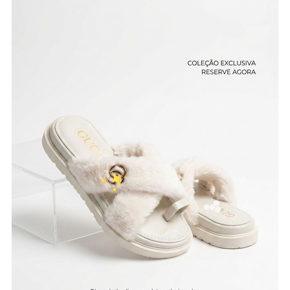 Sandália Flat Flatform  Blogueira Tiras De Pelo Tendência Inverno 2026