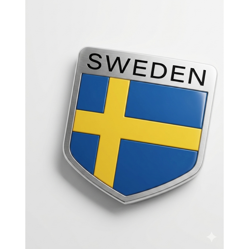 Emblema Bandeira Suécia Sweden Adesivo Metalizado - Volvo