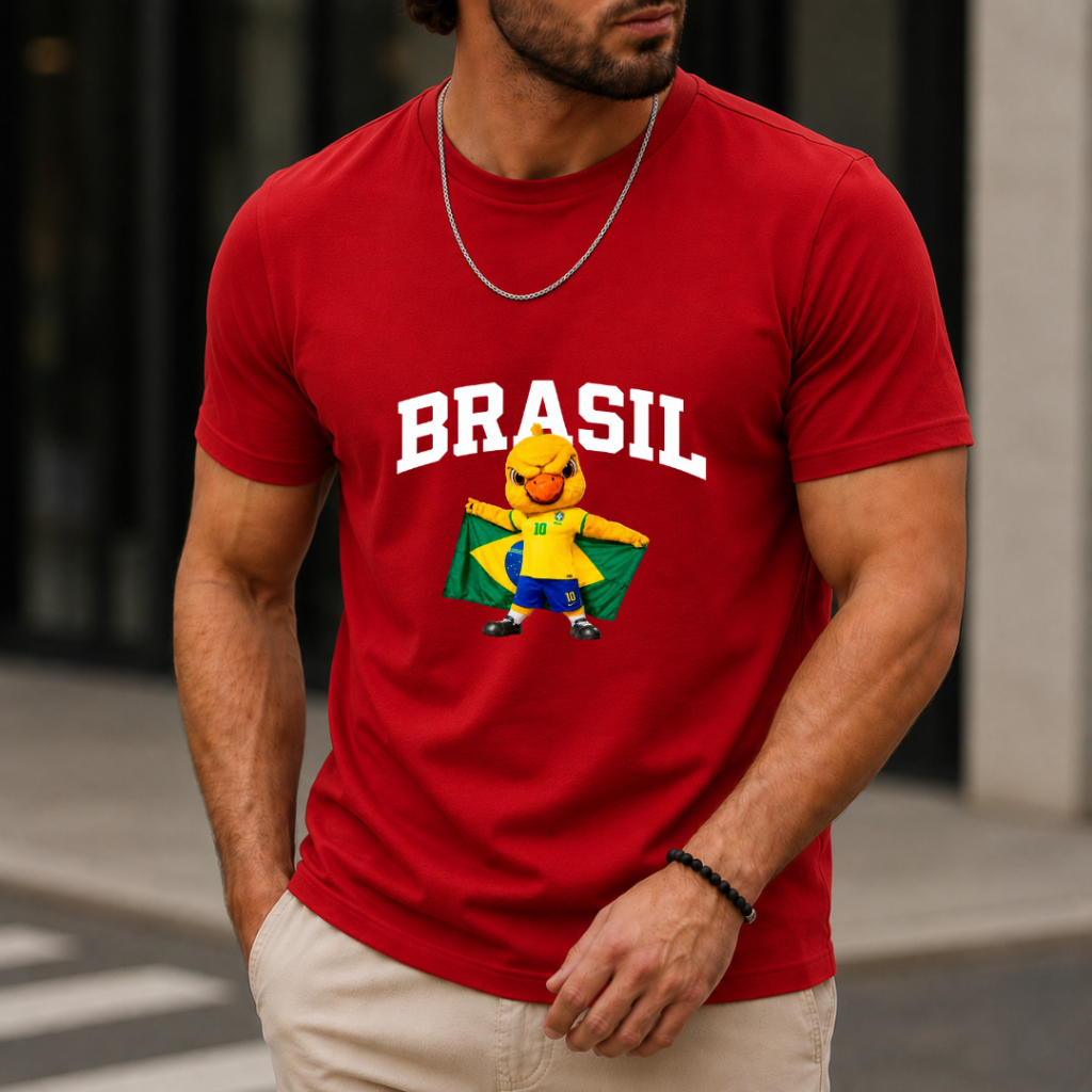Camiseta do Brasil StreetWear Canarinho Pistola Copa 100% Algodão Unissex Tendencia Viral