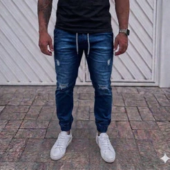 Calça Jogger Jeans Masculina - Modelo Slim Fit com 4 Bolsos Punho nas pernas