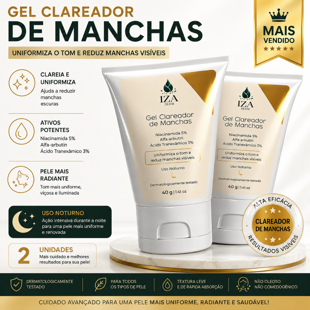 Kit 2 Gel Clareador de Manchas IZA Derm Niacinamida 5% Alfa-Arbutin Ácido Tranexâmico 30g