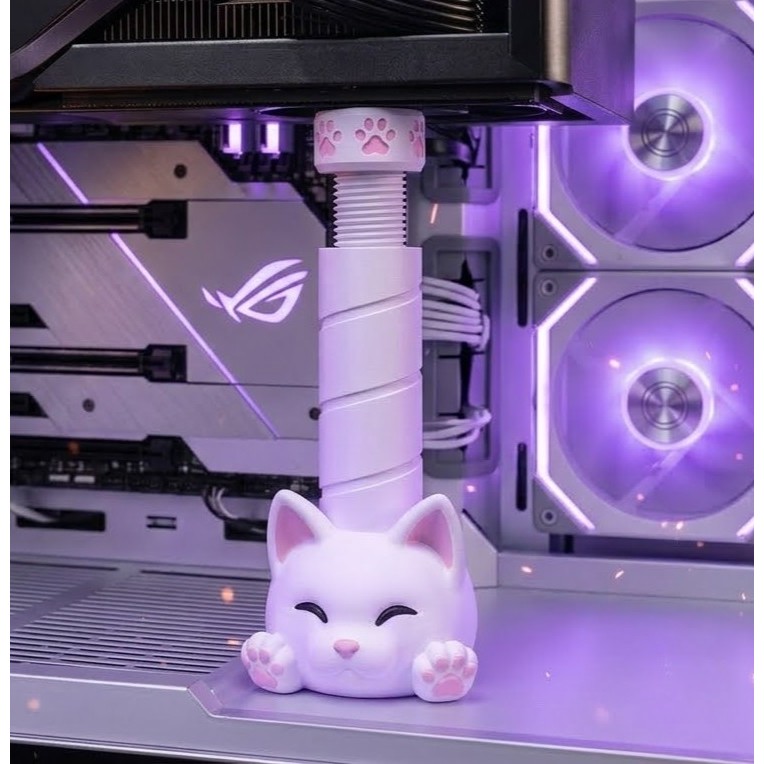 Suporte Para GPU De Gatinho Branco e Rosa Placa De Vídeo  Gamer Fofo Ajustável Universal Anti-Queda Decoração Setup PC