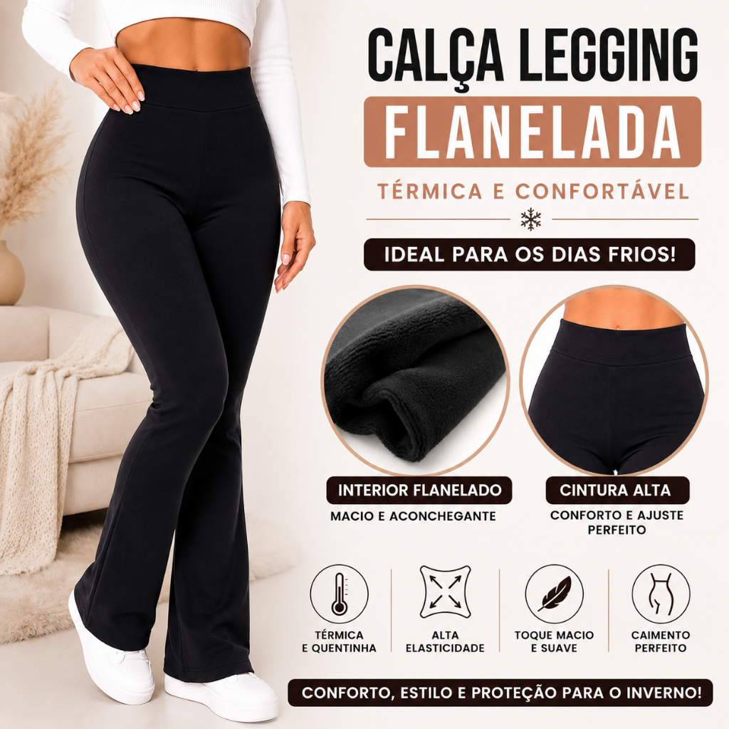 Calça Legging Feminina Flanelada Térmica Peluciada Cintura Alta Inverno
