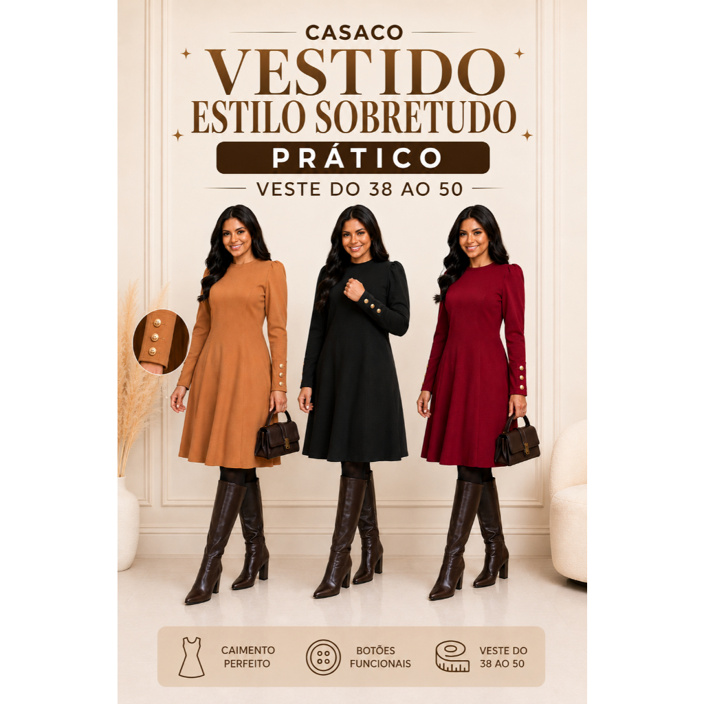Vestido Tubinho Plus Size Estilo sobretudo Moda Evangélica Social manga Longa Fenda Festas aberto na perna frente