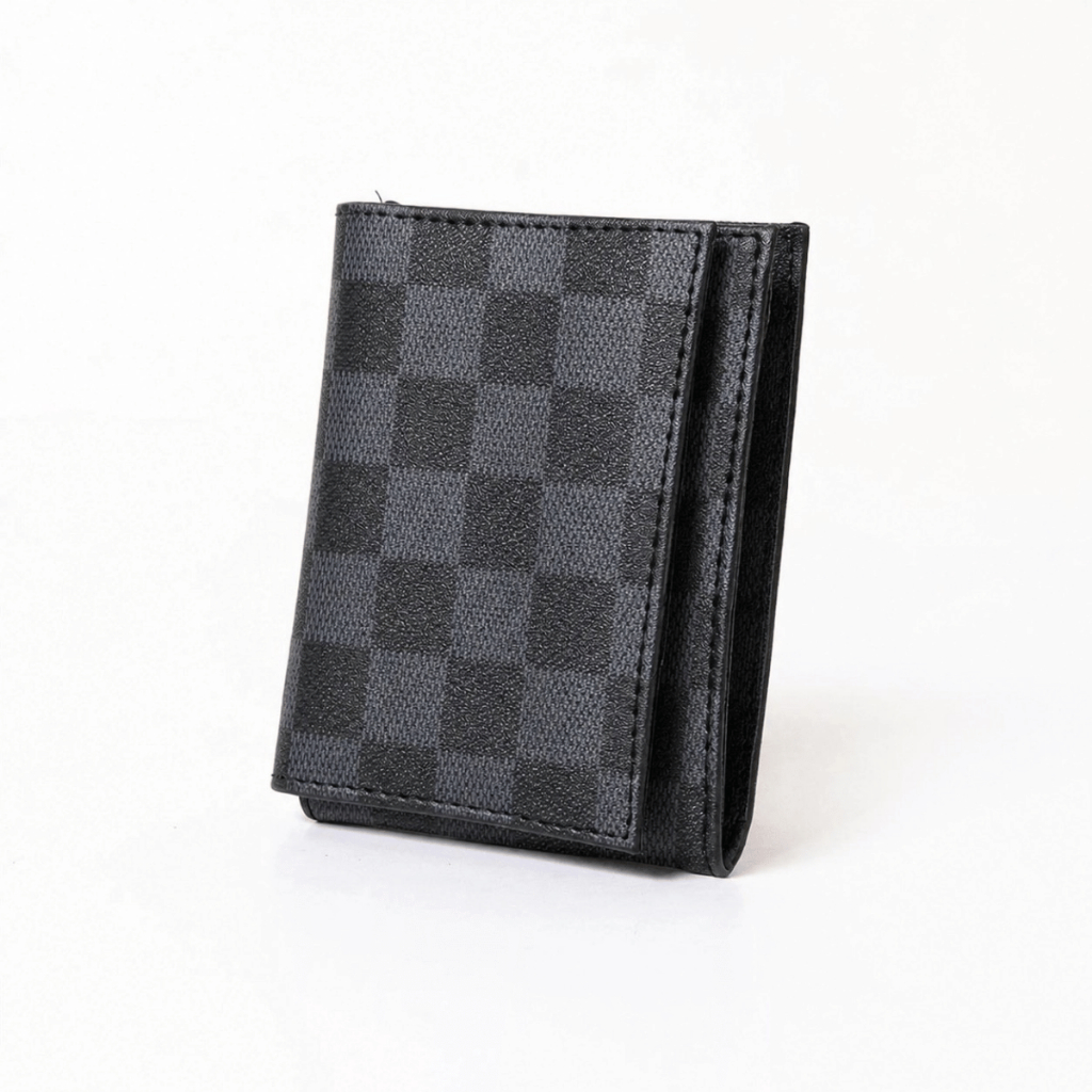 Carteira Masculina Slim Couro PU Premium Xadrez Porta Cartões Cédulas CNH