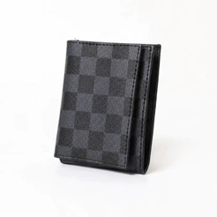 Carteira Masculina Slim Couro PU Premium Xadrez Porta Cartões Cédulas CNH
