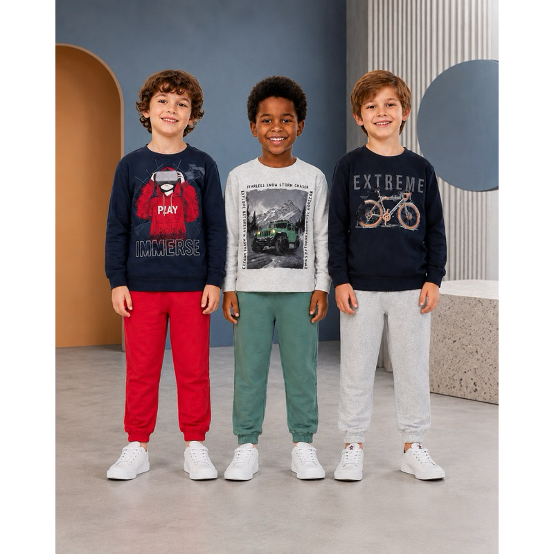 Conjunto Infantil juvenil Inverno Moletom Flanelado 100% Algodão de Frio Menino Quentinho Conjunto