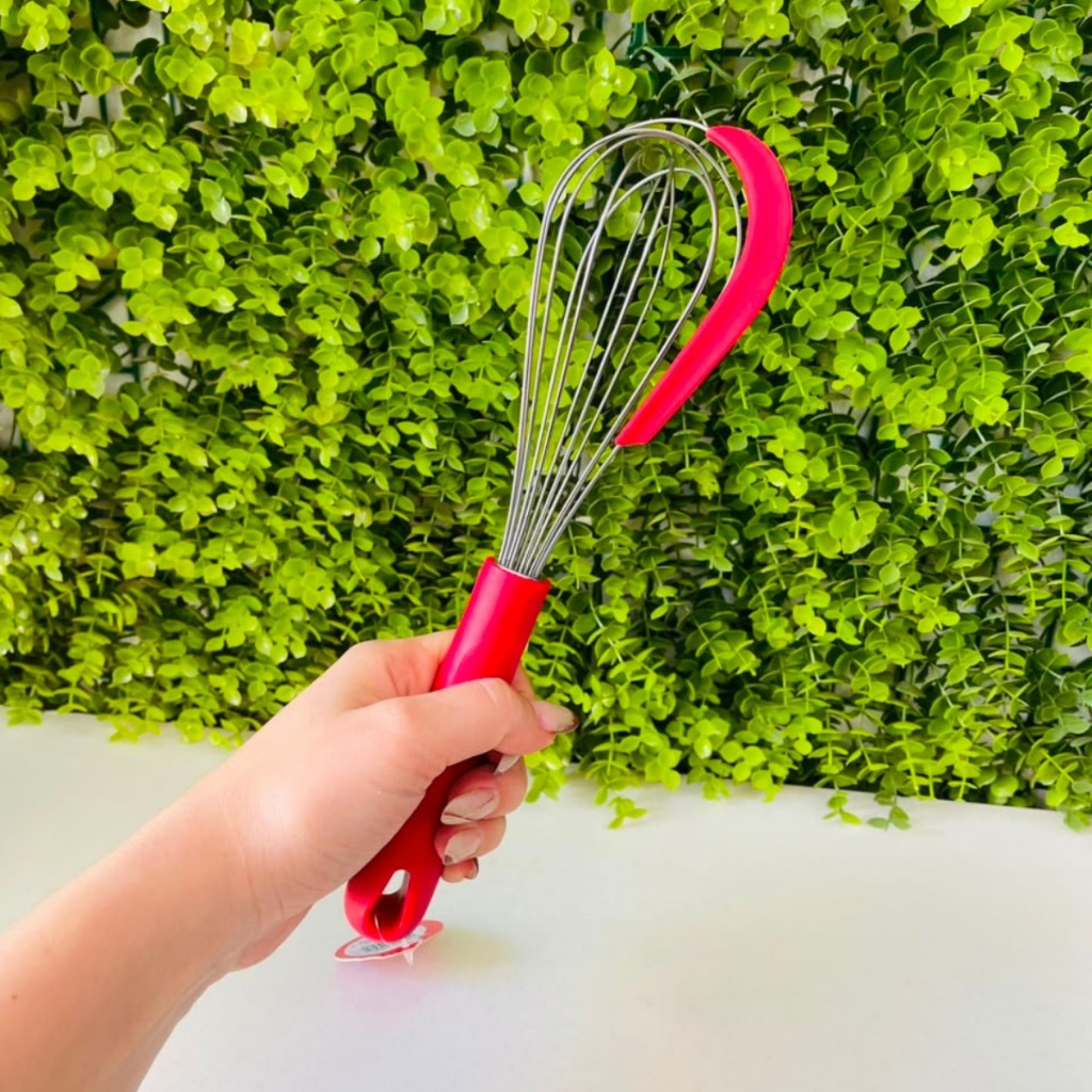 Fouet Com Raspador Silicone 32 cm  vermelho para massas ovos doces  BTRS2 Prime chef