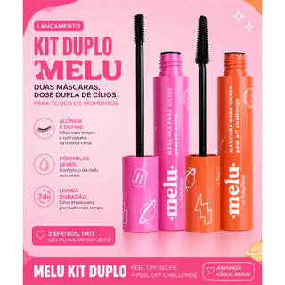 Kit 2 Máscara de Cílios Rímel Peel Off Selfie e Peel Off Challenge Melu Volume, Definição e  longa duração