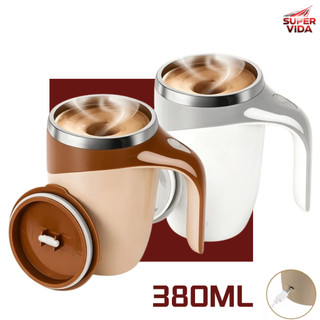 Caneca Misturadora Automática Recarregável 380ml Magnética Térmica Inox para Café Shake Achocolatado