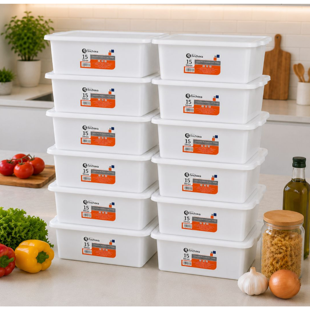 Conjunto Kit 12 Caixa Bandeja Com Tampa Frigorifica Açougue Ave Carnes Multiuso 15l Rischioto Casa Cozinha Armazenamento