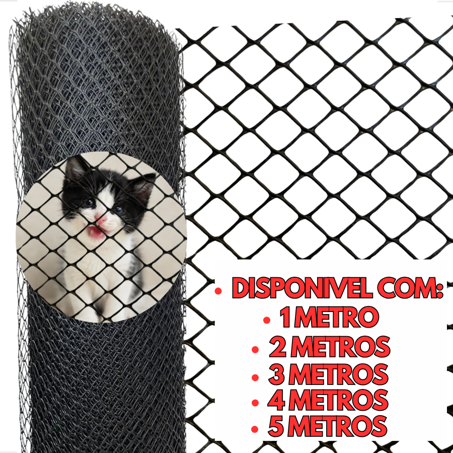 Tela Plástica Multiuso Gato Portão Galinheiro Pinteiro Viveiro 1, 1.5, 2, 3, 4 e 5 Metros Reforçado