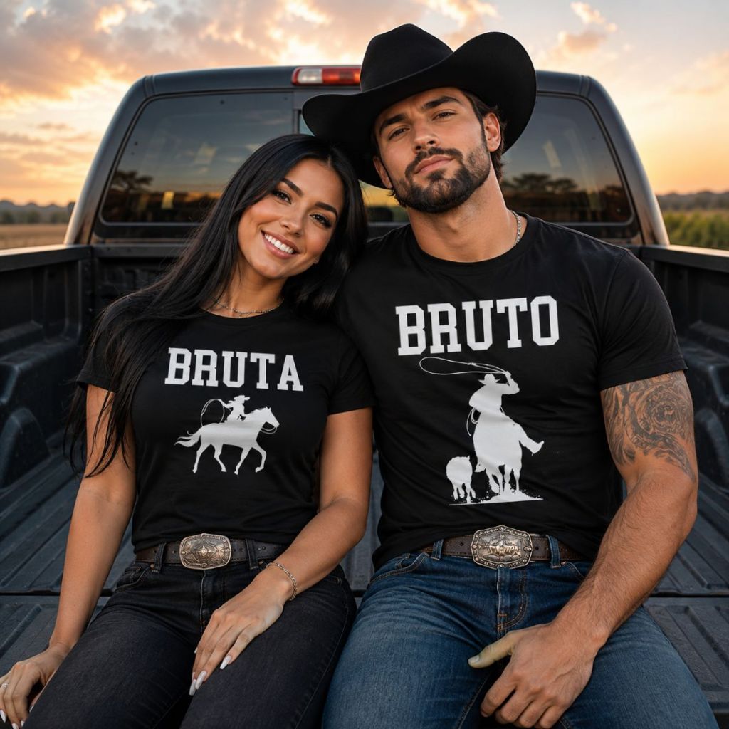 Camiseta Casal Country Bruto e Bruta Cowboy Cowgirl Agro Rodeio 100% Algodão Lançamento Envio Imediato