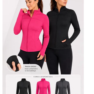 Jaqueta Feminina Fitness varias cores Academia Manga Longa com Zíper casaco frio treino proteção UV