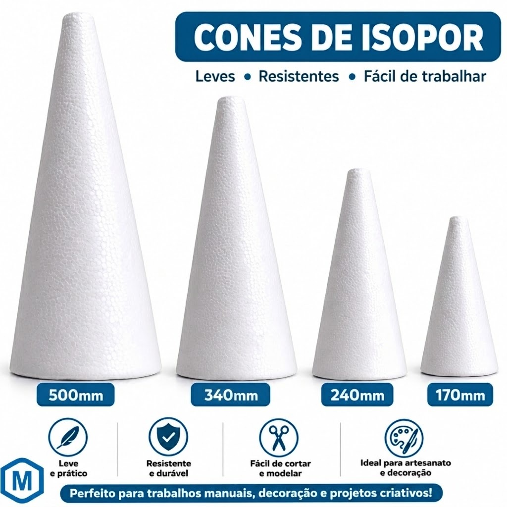 Cone De Isopor Maciço - Decoração Natal Festa Artesanato - 170MM 240MM 340MM OU 500MM