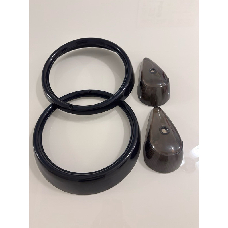 Kit Par Aro Do Farol Fusca Preto + Par Lente Do Pisca Dianteiro fume Fusca 1300L, 1500 e 1600 Anos 1976 Até 1996