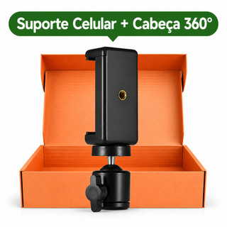 Kit 2 Peças Suporte Celular + Cabeça Articulada 360° Rosca 1/4 para Tripé