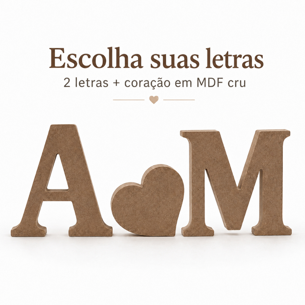 Iniciais Decorativas Personalizadas em MDF | 2 Letras e Coração para Casal, Festa e Decoração