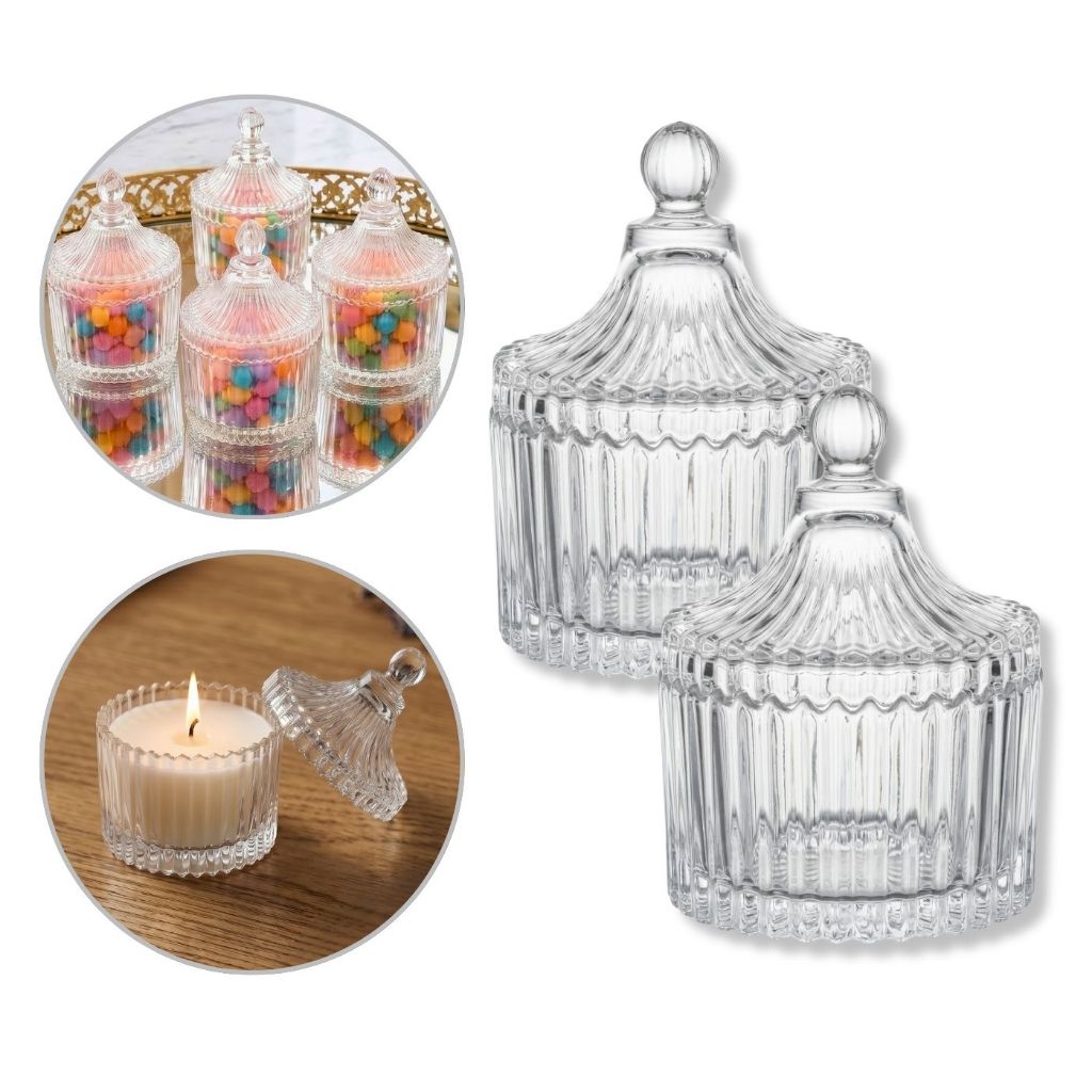 Mini Potiche Multiuso de Vidro c/ Tampa - Doces, Vela Decorativa, Organizador (1, 2 ou 4 Unidades)
