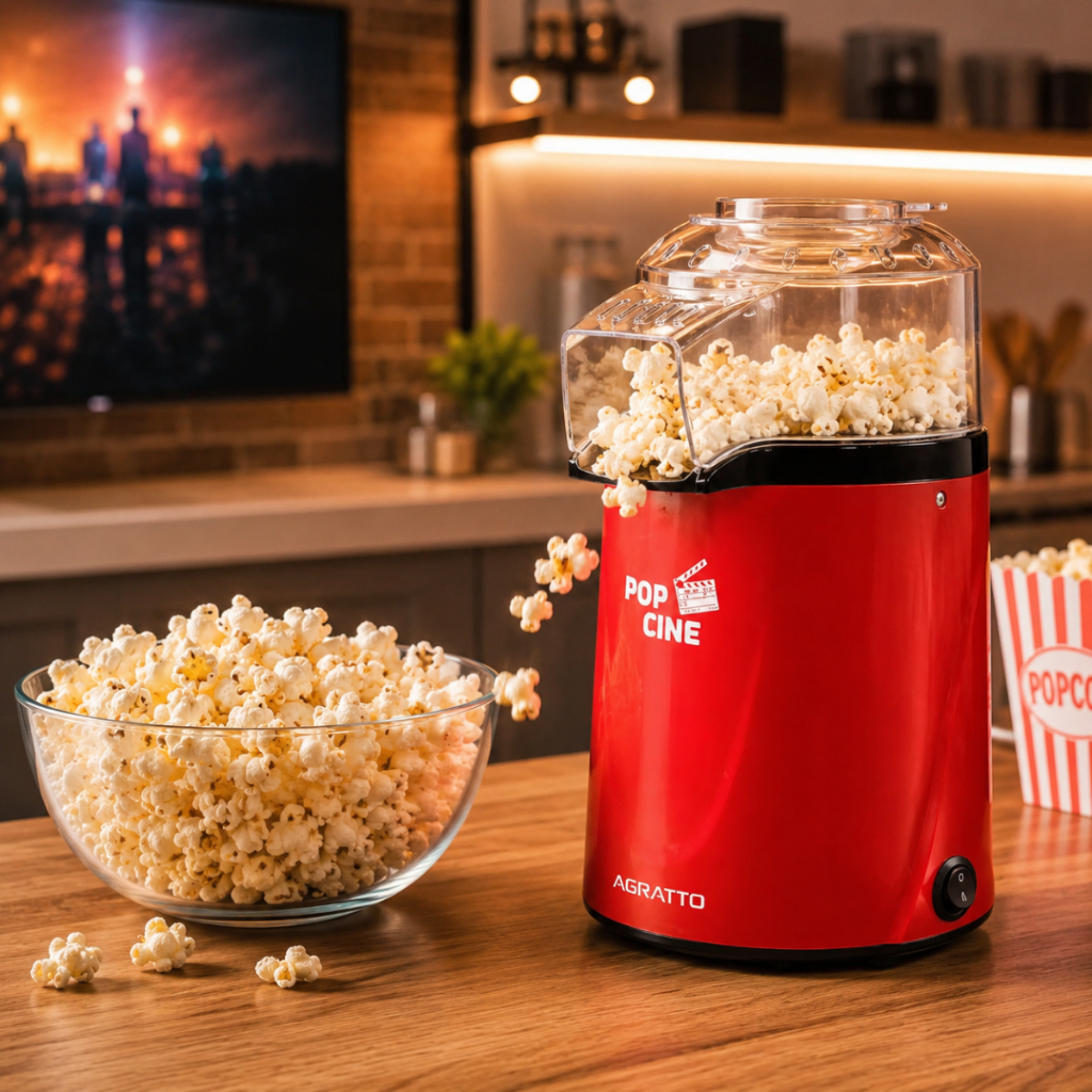 Pipoqueira Elétrica Agratto Pop Cine 1200w 127v ou 220v Ar Quente Sem Óleo Saudável Derrete Manteiga Dosador Vermelha