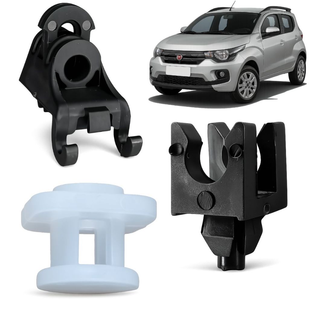 Kit 03 Grampo Presilha Bucha Vareta Haste do Capo Para Fiat Mobi 2016 Até 2026 Todos